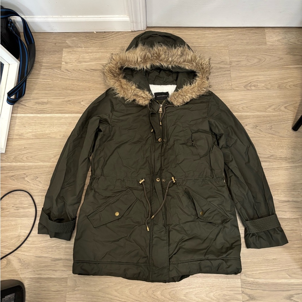 Olive Green Fur-Trimmed Parka